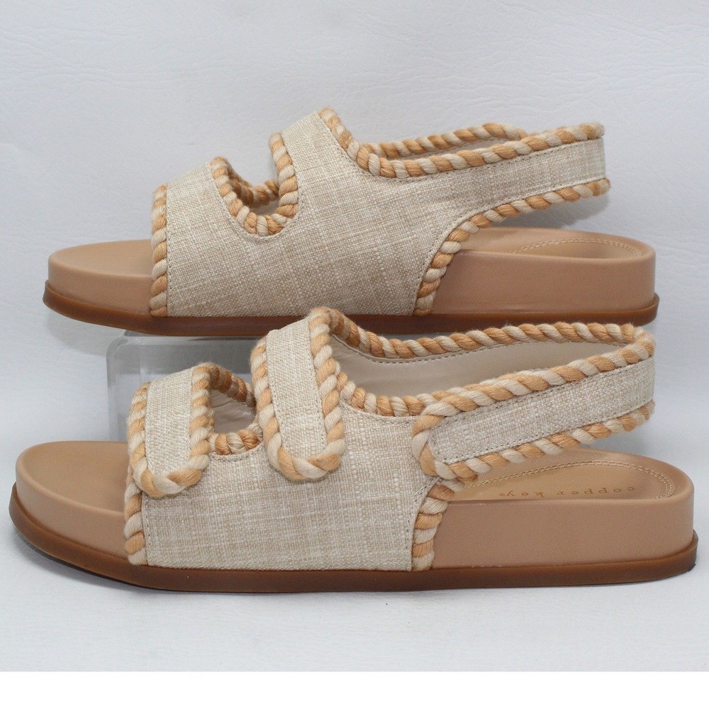 Copper Key Womens Linen Rope Trim Platform Sandals Beige Tan Strappy 9.5M - Picture 5 of 8